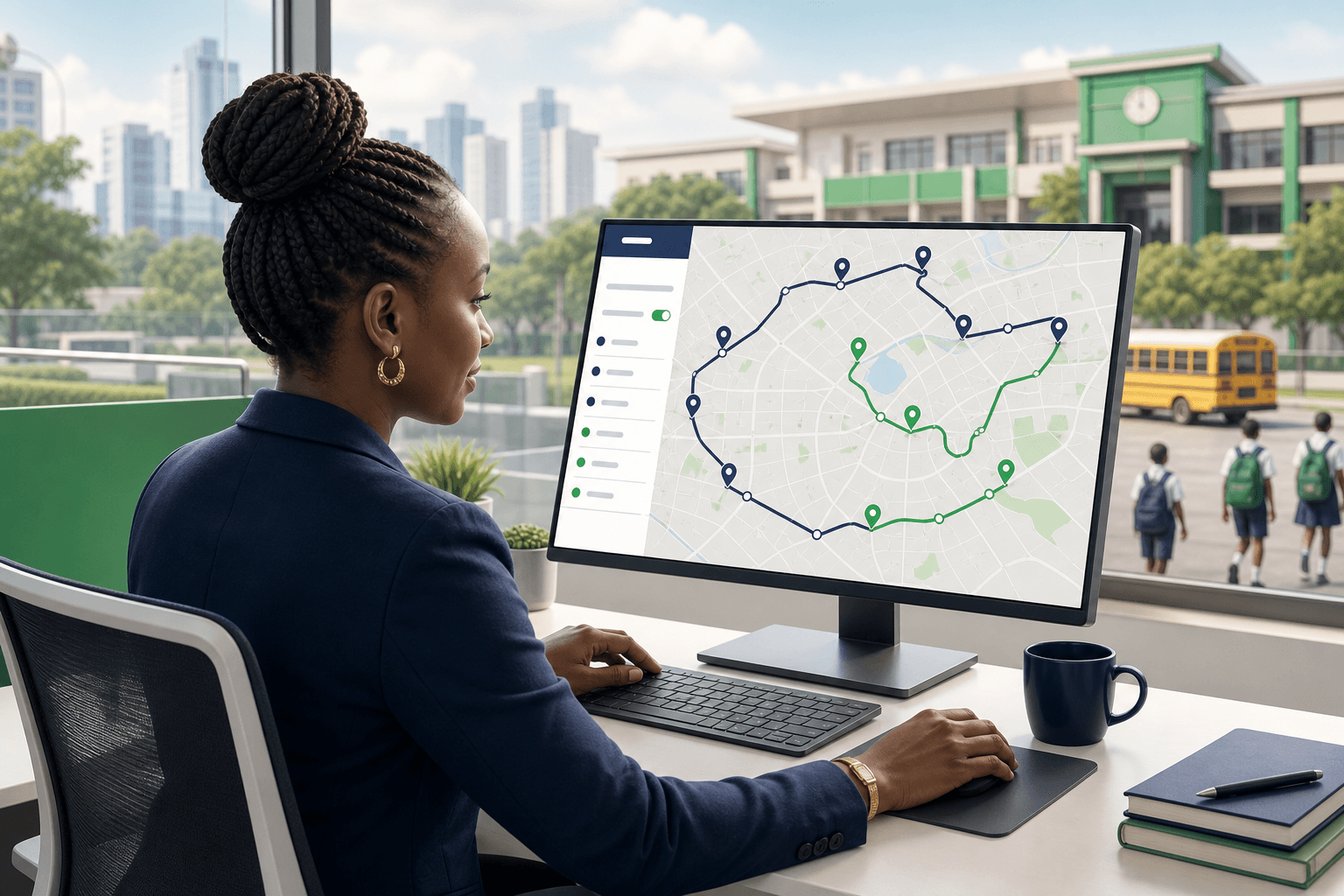 School transport administrator configuring routes on a map