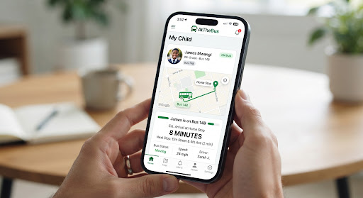 OnTheBus parent app showing child bus status